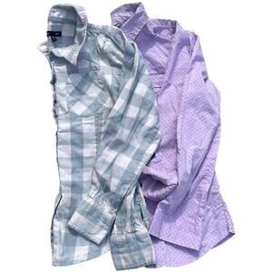 GapKids Button Front Shirt Lot Size 10 L Purple Teal Green White Dots Check